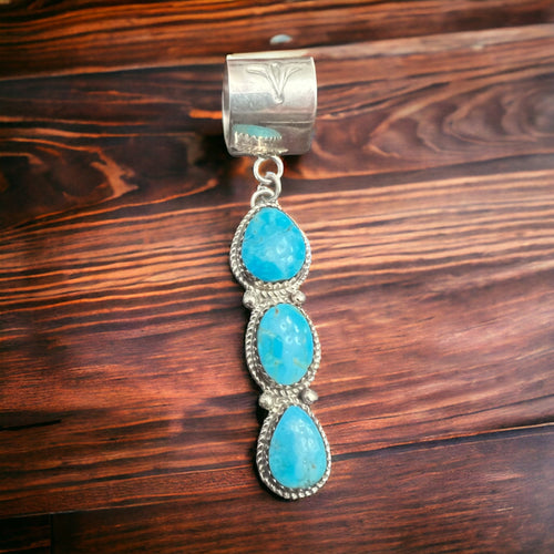 Ernest Hawthorne Sonoran Turquoise & Sterling Silver Pendant - Cowhide and Conchos