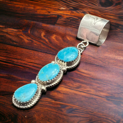 Ernest Hawthorne Sonoran Turquoise & Sterling Silver Pendant - Cowhide and Conchos