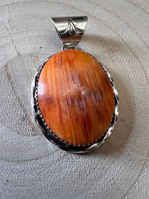 Ernest Hawthorne Spiny Oyster & Sterling Silver Pendant - Cowhide and Conchos