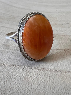 Ernest Hawthorne Spiny Oyster & Sterling Silver Ring - Size 7.5 - Cowhide and Conchos
