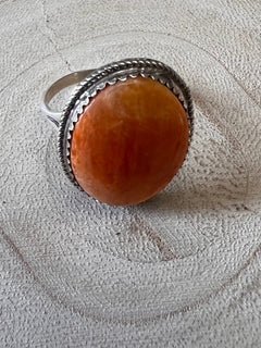 Ernest Hawthorne Spiny Oyster & Sterling Silver Ring - Size 7.5 - Cowhide and Conchos