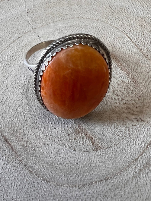 Ernest Hawthorne Spiny Oyster & Sterling Silver Ring - Size 7.5 - Cowhide and Conchos