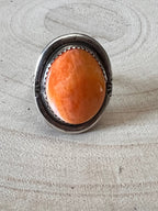 Ernest Hawthorne Spiny Oyster & Sterling Silver Ring - Size 8 - Cowhide and Conchos