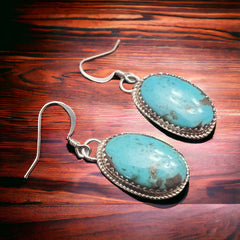 Ernest Hawthorne Turquoise & Sterling Silver Earrings - Cowhide and Conchos