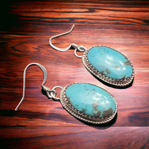 Ernest Hawthorne Turquoise & Sterling Silver Earrings - Cowhide and Conchos