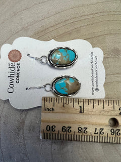Ernest Hawthorne Turquoise & Sterling Silver Earrings - Cowhide and Conchos