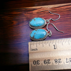 Ernest Hawthorne Turquoise & Sterling Silver Earrings - Cowhide and Conchos