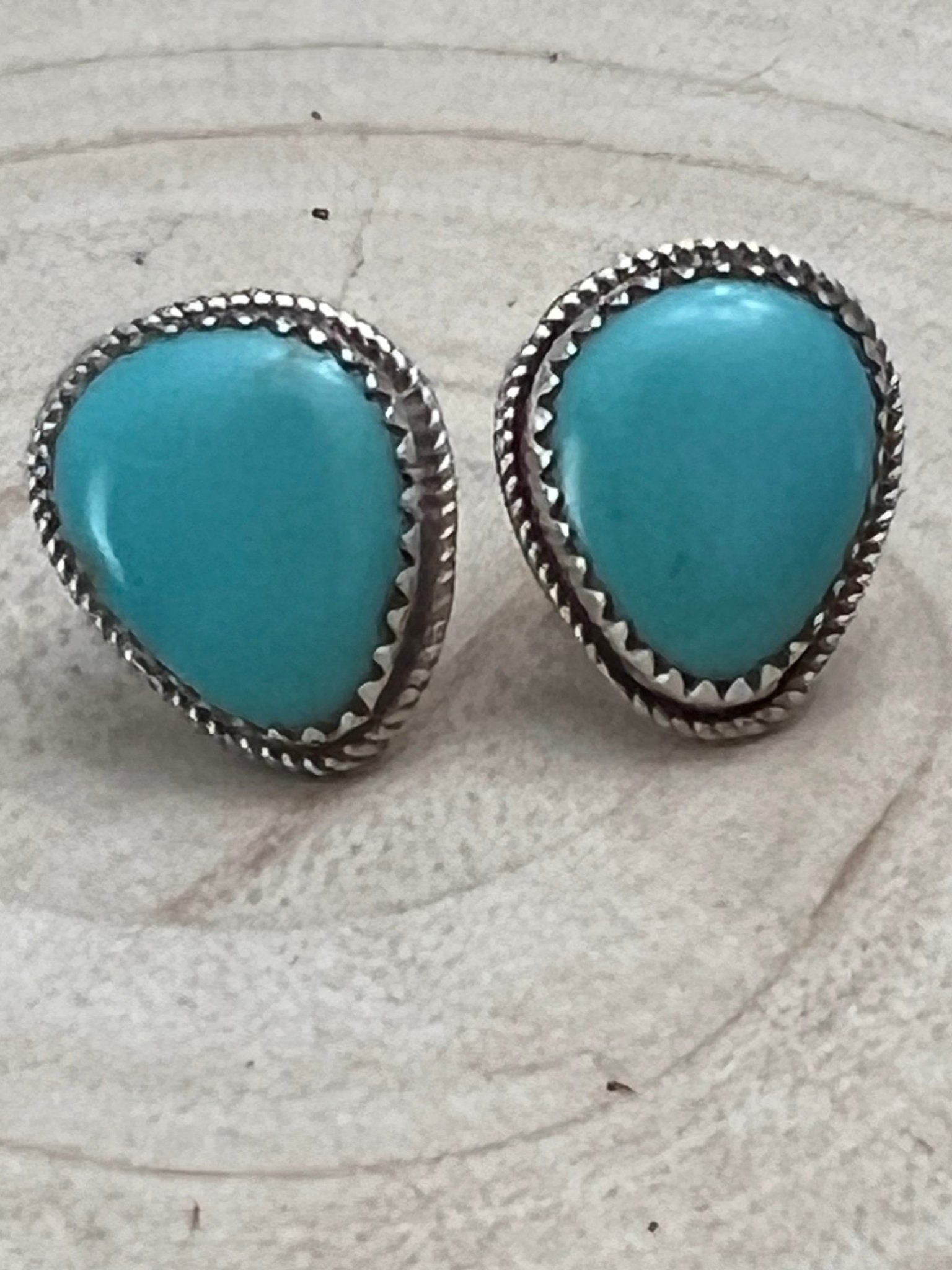 Ernest Hawthorne Turquoise & Sterling Silver Earrings - Cowhide and Conchos