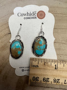 Ernest Hawthorne Turquoise & Sterling Silver Earrings - Cowhide and Conchos
