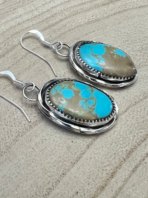 Ernest Hawthorne Turquoise & Sterling Silver Earrings - Cowhide and Conchos