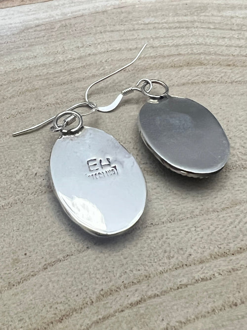 Ernest Hawthorne Turquoise & Sterling Silver Earrings - Cowhide and Conchos