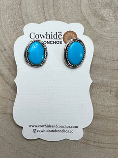 Ernest Hawthorne Turquoise & Sterling Silver Earrings - Cowhide and Conchos