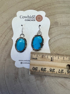 Ernest Hawthorne Turquoise & Sterling Silver Earrings - Cowhide and Conchos