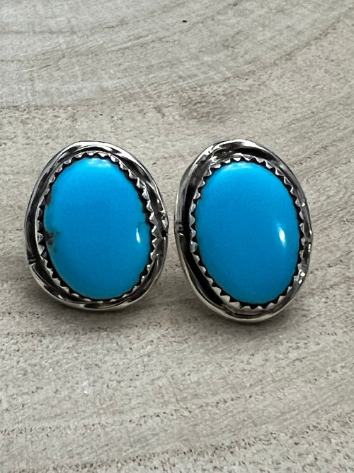 Ernest Hawthorne Turquoise & Sterling Silver Earrings - Cowhide and Conchos