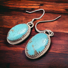 Ernest Hawthorne Turquoise & Sterling Silver Earrings - Cowhide and Conchos