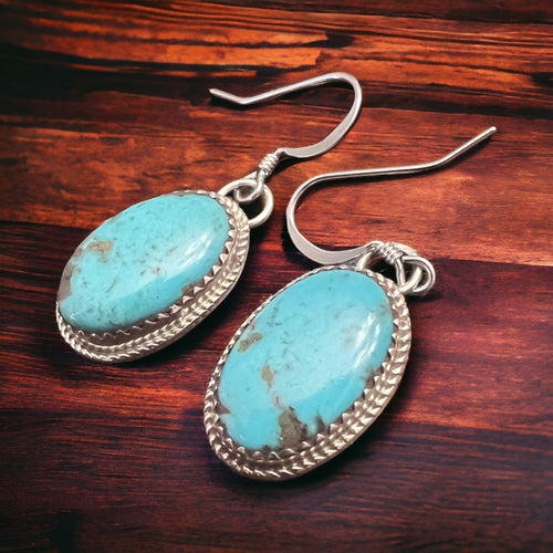 Ernest Hawthorne Turquoise & Sterling Silver Earrings - Cowhide and Conchos