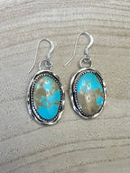 Ernest Hawthorne Turquoise & Sterling Silver Earrings - Cowhide and Conchos