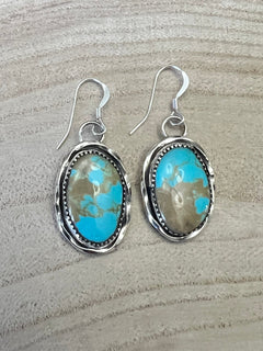 Ernest Hawthorne Turquoise & Sterling Silver Earrings - Cowhide and Conchos