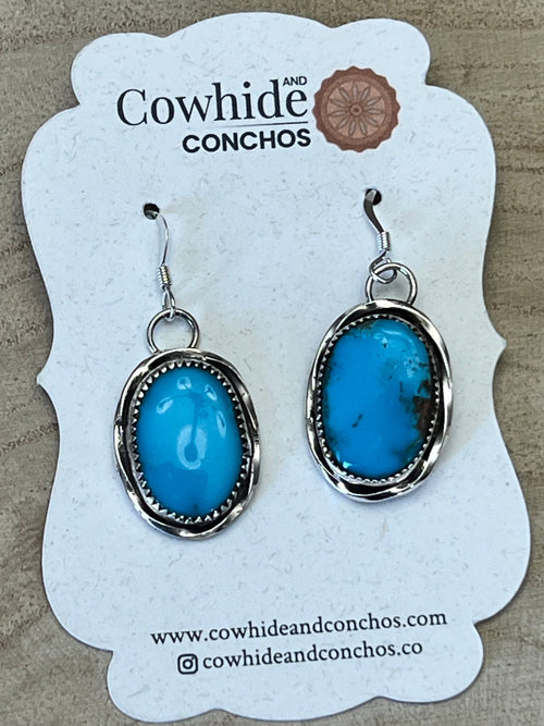 Ernest Hawthorne Turquoise & Sterling Silver Earrings - Cowhide and Conchos