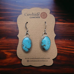Ernest Hawthorne Turquoise & Sterling Silver Earrings - Cowhide and Conchos
