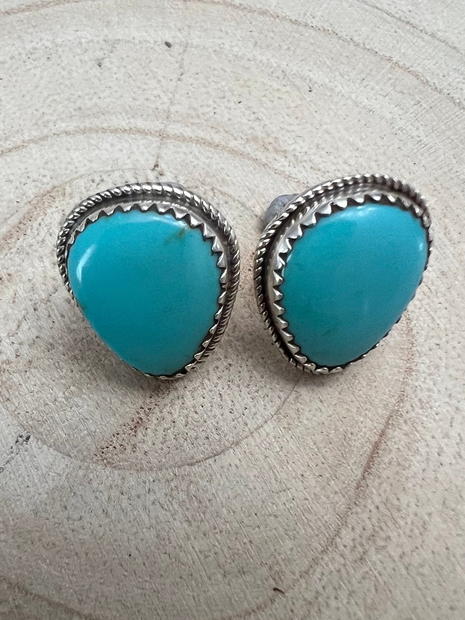 Ernest Hawthorne Turquoise & Sterling Silver Earrings - Cowhide and Conchos