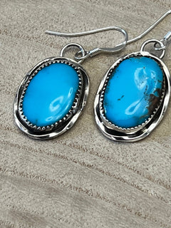 Ernest Hawthorne Turquoise & Sterling Silver Earrings - Cowhide and Conchos