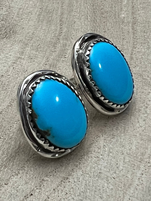 Ernest Hawthorne Turquoise & Sterling Silver Earrings - Cowhide and Conchos