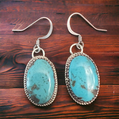 Ernest Hawthorne Turquoise & Sterling Silver Earrings - Cowhide and Conchos