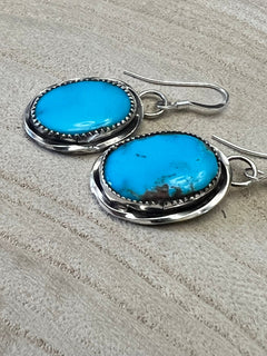 Ernest Hawthorne Turquoise & Sterling Silver Earrings - Cowhide and Conchos