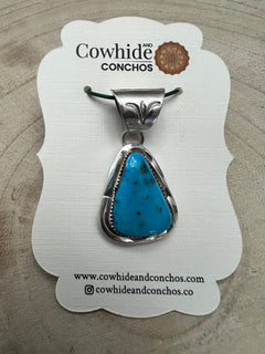 Ernest Hawthorne Turquoise & Sterling Silver Pendant - Cowhide and Conchos
