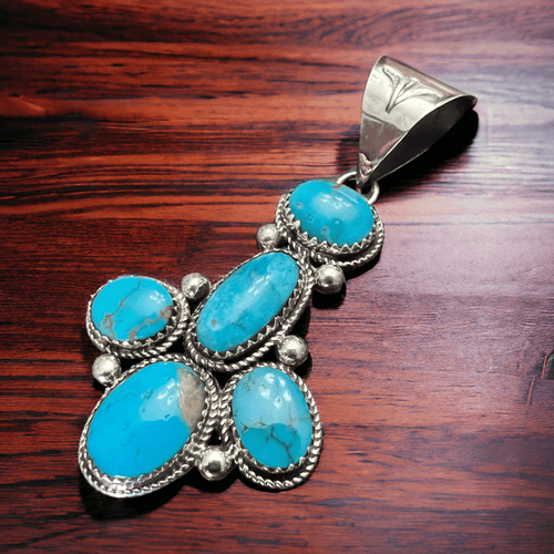 Ernest Hawthorne Turquoise & Sterling Silver Pendant - Cowhide and Conchos