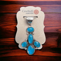 Ernest Hawthorne Turquoise & Sterling Silver Pendant - Cowhide and Conchos