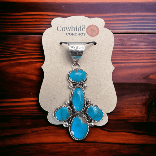 Ernest Hawthorne Turquoise & Sterling Silver Pendant - Cowhide and Conchos