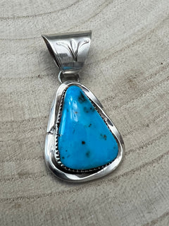 Ernest Hawthorne Turquoise & Sterling Silver Pendant - Cowhide and Conchos