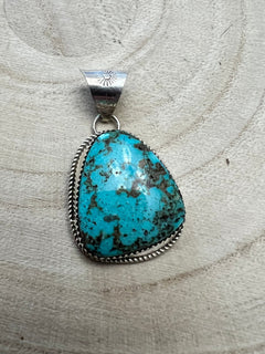 Ernest Hawthorne Turquoise & Sterling Silver Pendant - Cowhide and Conchos