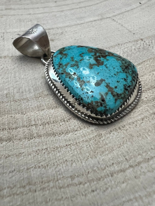 Ernest Hawthorne Turquoise & Sterling Silver Pendant - Cowhide and Conchos