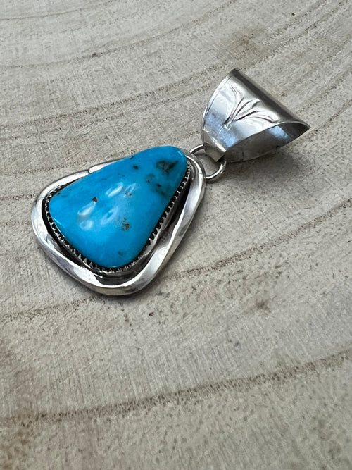 Ernest Hawthorne Turquoise & Sterling Silver Pendant - Cowhide and Conchos