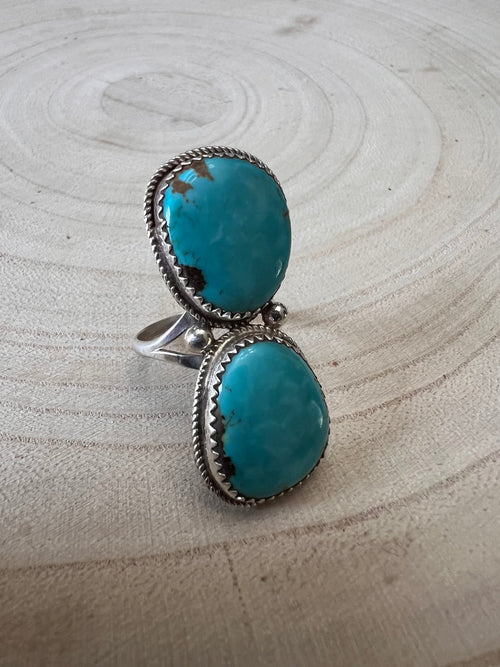 Ernest Hawthorne Turquoise & Sterling Silver Ring - Size 7 - Cowhide and Conchos