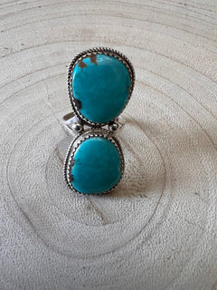 Ernest Hawthorne Turquoise & Sterling Silver Ring - Size 7 - Cowhide and Conchos