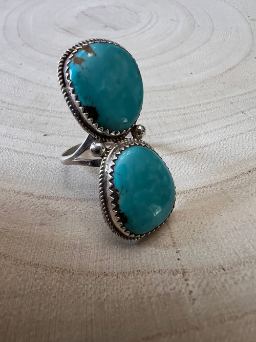 Ernest Hawthorne Turquoise & Sterling Silver Ring - Size 7 - Cowhide and Conchos