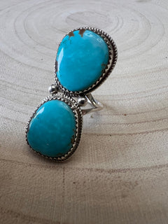 Ernest Hawthorne Turquoise & Sterling Silver Ring - Size 7 - Cowhide and Conchos