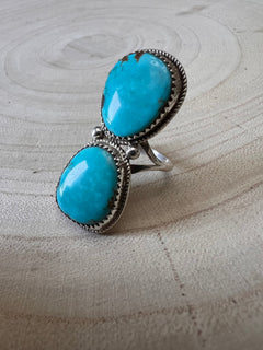 Ernest Hawthorne Turquoise & Sterling Silver Ring - Size 7 - Cowhide and Conchos