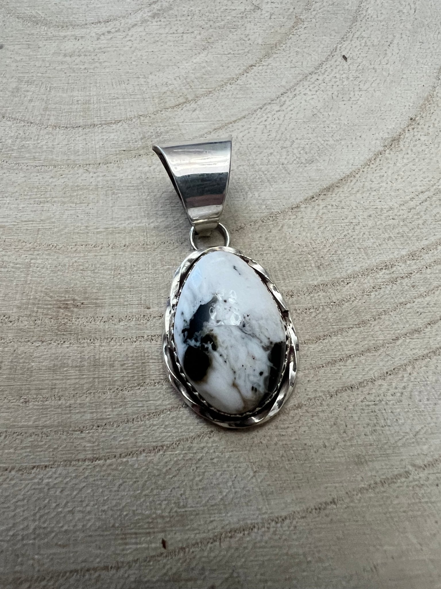 Ernest Hawthorne White Buffalo & Sterling Silver Pendant - Cowhide and Conchos