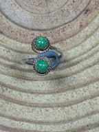 Esther White Navajo Handmade SS Green Opalite Adjustable Ring - Cowhide and Conchos