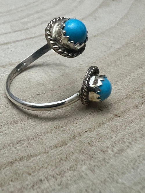 Esther White Navajo Handmade Turquoise Adjustable Ring - Cowhide and Conchos