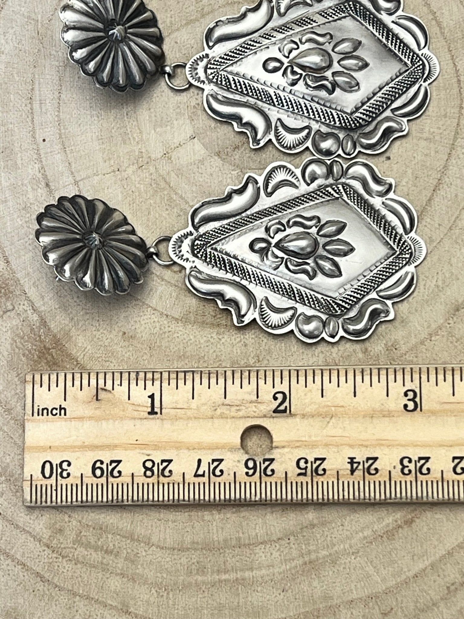 Eugene Charley Sterling Silver Earrings - Cowhide and Conchos