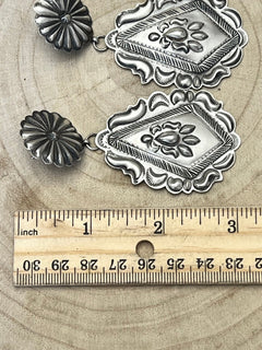 Eugene Charley Sterling Silver Earrings - Cowhide and Conchos
