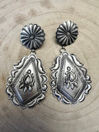 Eugene Charley Sterling Silver Earrings - Cowhide and Conchos