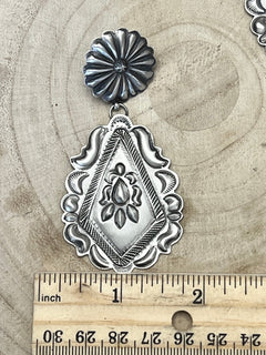 Eugene Charley Sterling Silver Earrings - Cowhide and Conchos