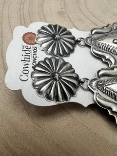 Eugene Charley Sterling Silver Earrings - Cowhide and Conchos